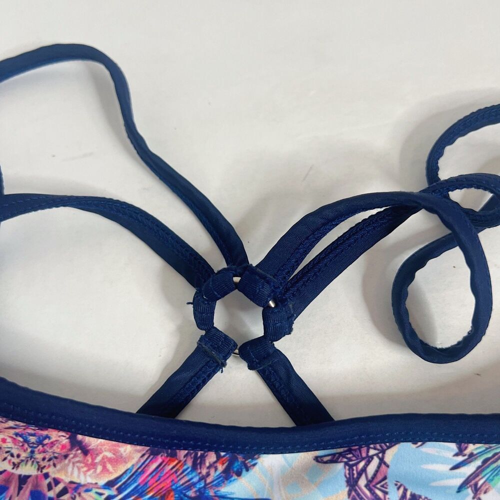 Onzie Blue Tropical Floral Sports Bra Athletic Athleisure Crossover Straps - Picture 3 of 9